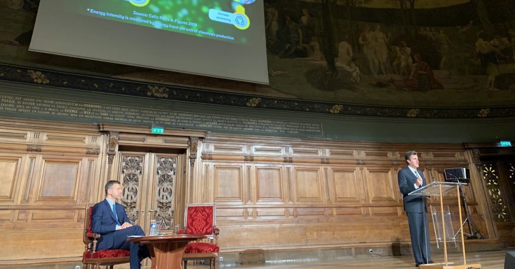 Cefic President Daniele Ferrari speaking at the 100th anniversary of the International Union of  Pure and Applied chemistry (IUPAC) at Sorbonne