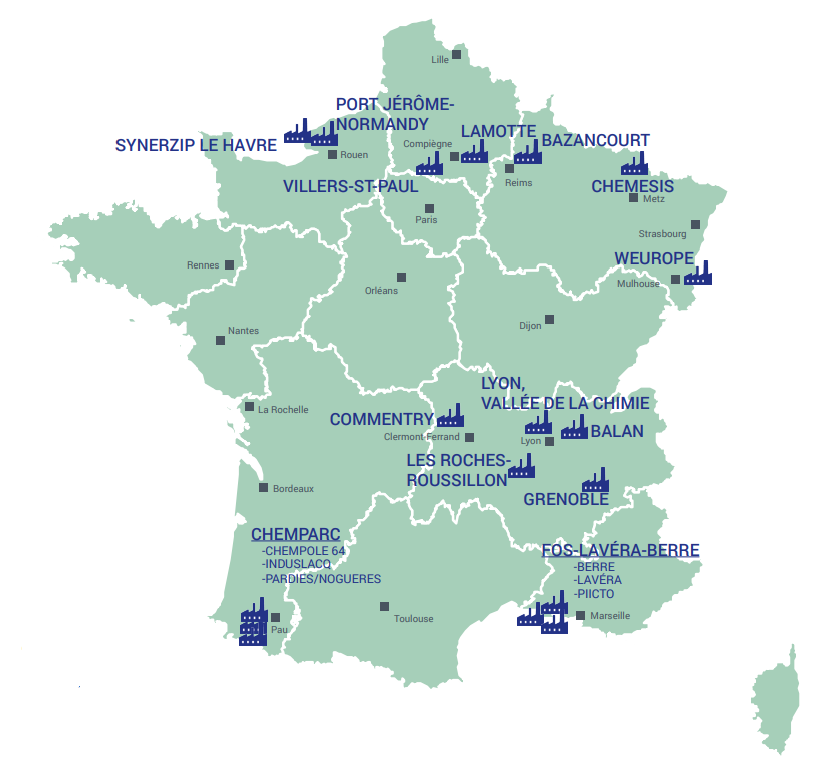 Landscape of the European Chemical Industry 2022 - France - Major chemical parks in France