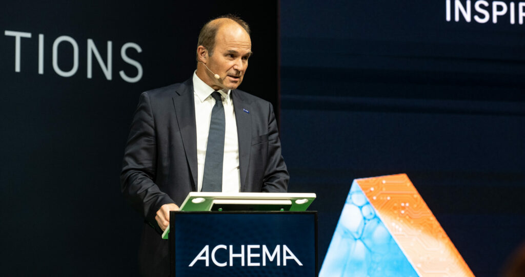 Dr. Martin Brudermüller, Cefic President of CEO of BASF, speaking at the opening of ACHEMA 2022